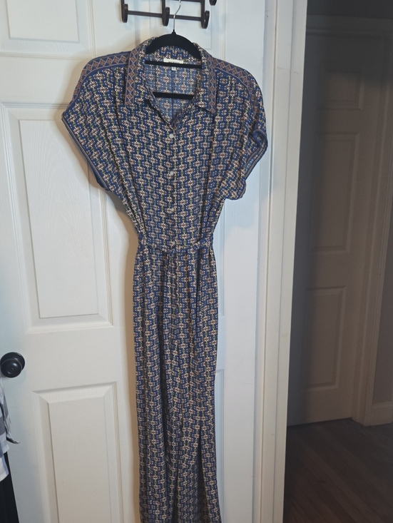 Max Studio Pants - Max Studio Navy and Cream Printed Jumpsuit
